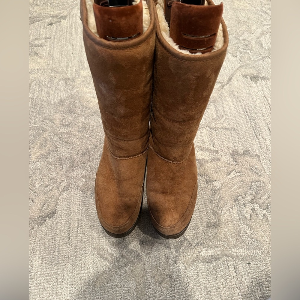 UGG Talsman Chestnut Suede Boots with Patterned Trim